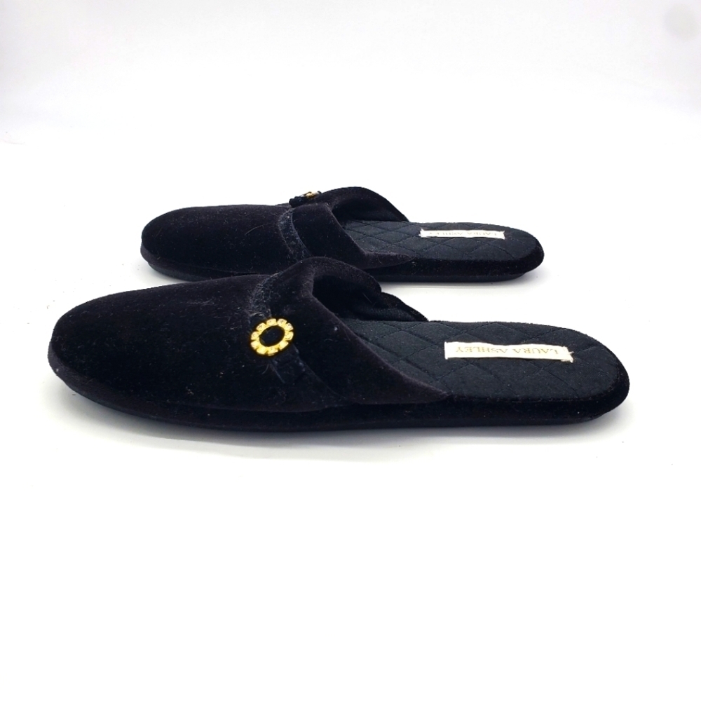 Laura Ashley Shoes Women 6.5-7.5 Slippers Plush Black Memory Foam Scuff Slide